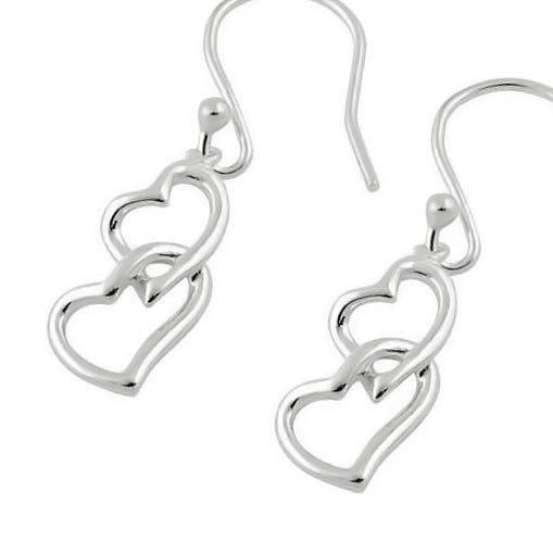 Sterling Silver Double Heart Hook Earrings