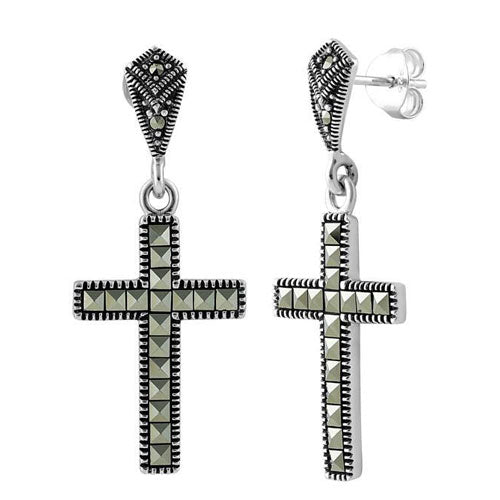Sterling Silver Cross Marcasite Earrings