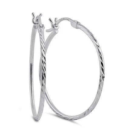 Sterling Silver 1.5MM x 25MM Textured Hoop Earrings