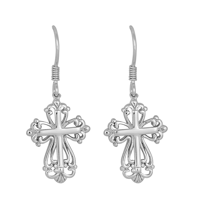 Sterling Silver Rustic Cross Dangle Earrings