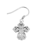 Sterling Silver Rustic Cross Dangle Earrings