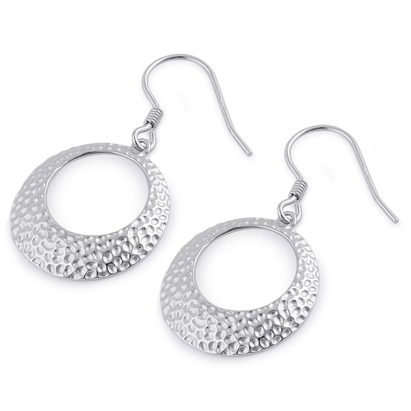 Sterling Silver Round Hammered 19.5mm Dangle Earrings