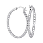 Sterling Silver 27.5mm x 2.5mm Basket Hoop Earrings