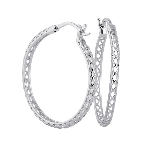 Sterling Silver 27.5mm x 2.5mm Basket Hoop Earrings