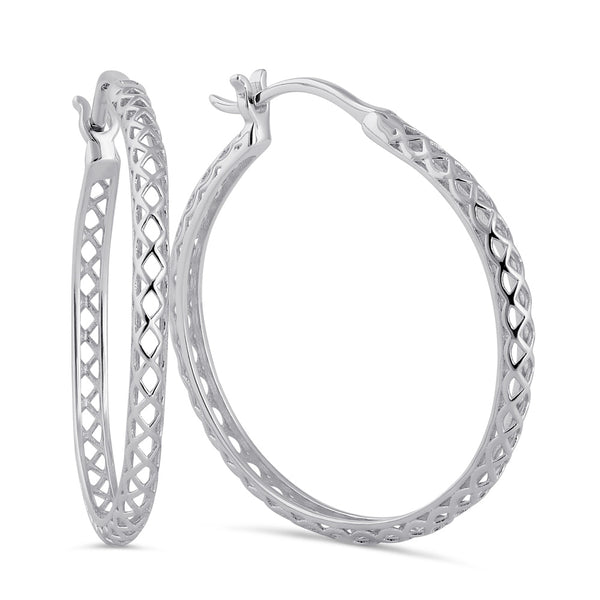 Sterling Silver 27.5mm x 2.5mm Basket Hoop Earrings