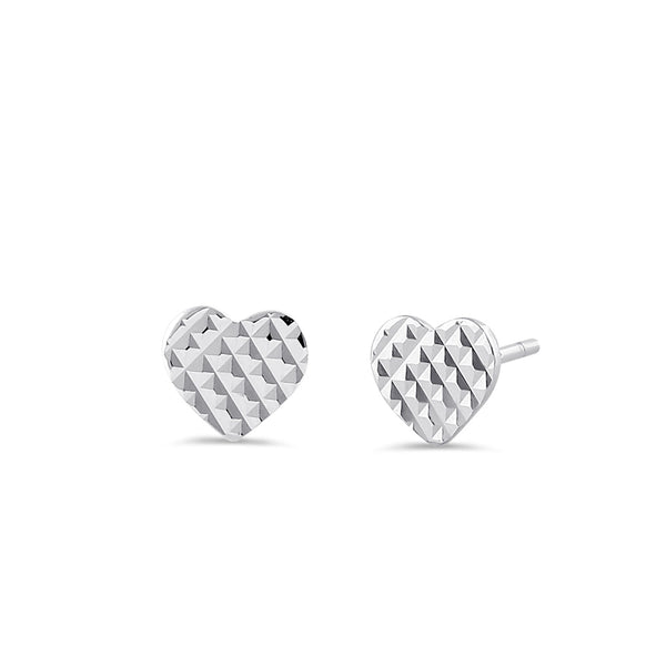 Sterling Silver Textured Heart Stud Earrings