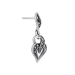 Sterling Silver Double Heart Marcasite Dangle Earrings