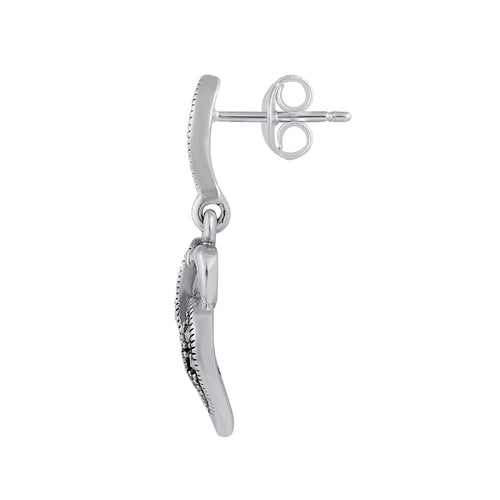 Sterling Silver Double Heart Marcasite Dangle Earrings