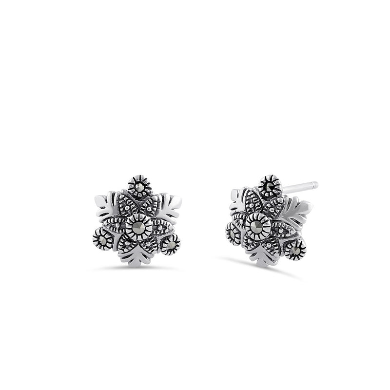 Sterling Silver Snowflake Marcasite Stud Earrings
