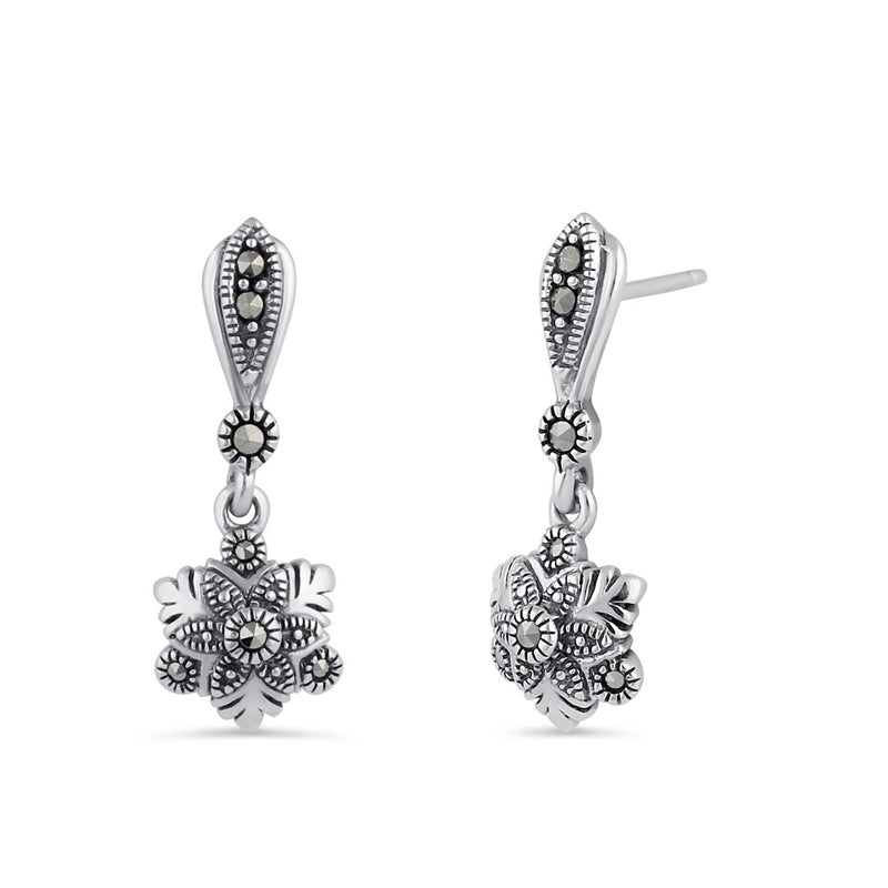 Sterling Silver Snowflake Marcasite Dangle Earrings