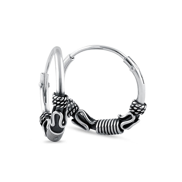 Sterling Silver 2.5mm x 14.0mm Bali Swirl Hoop Earrings