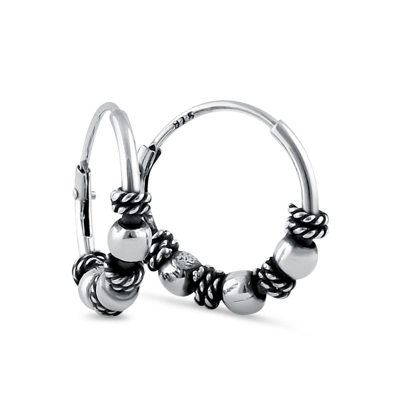 Sterling Silver 2.5mm x 14.0mm Triple Bead Bali Hoop Earrings