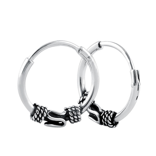 Sterling Silver 2.5mm x 12.0mm Bali Swirl Hoop Earrings