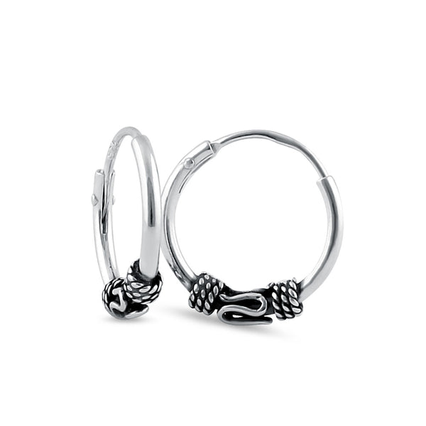 Sterling Silver 2.5mm x 12.0mm Bali Swirl Hoop Earrings