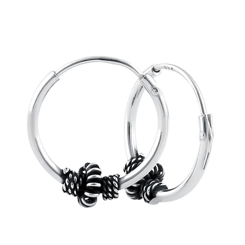 Sterling Silver 4.5mm x 14.0mm Corrugated Bali Bead Hoop Earrings