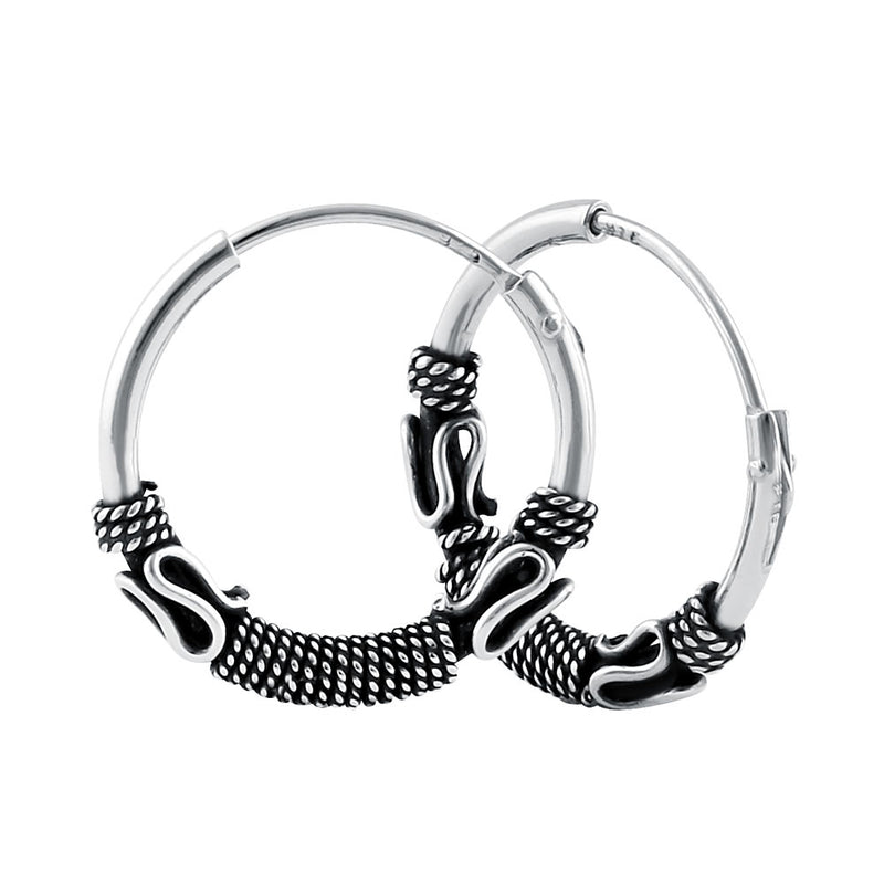 Sterling Silver 3.0mm x 17.5mm Bali Rope Hoop Earrings