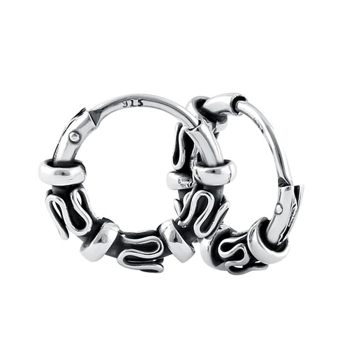 Sterling Silver 3.5mm x 14.0mm Triple Swirl Bali Hoop Earrings