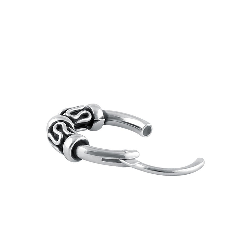 Sterling Silver 3.5mm x 14.0mm Double Swirl Bali Hoop Earrings