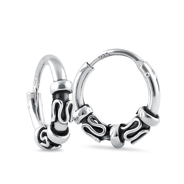 Sterling Silver 3.5mm x 14.0mm Double Swirl Bali Hoop Earrings