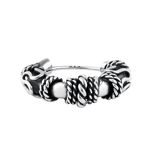 Sterling Silver 4.0mm x 14.0mm Bali Rope Hoop Earrings