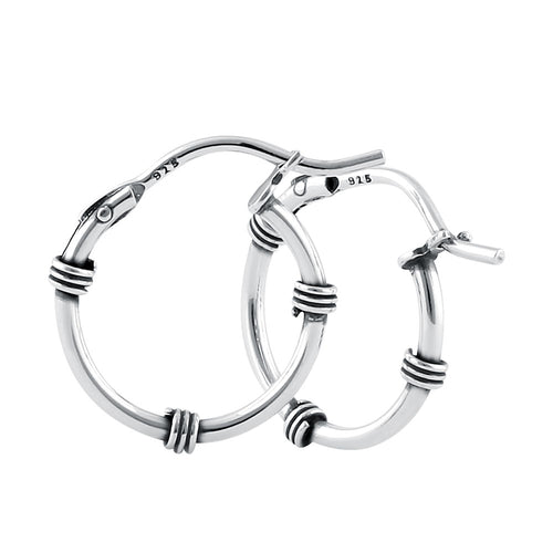 Sterling Silver 2.0mm x 15.5mm Bali Hoop Earrings