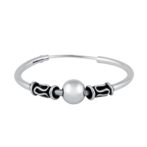 Sterling Silver 1.4mm x 25.0mm Bali Bead and Swirl Hoop Earrings