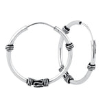 Sterling Silver 1.7mm x 25.5mm Bali Rope and Swirl Hoop Earrings