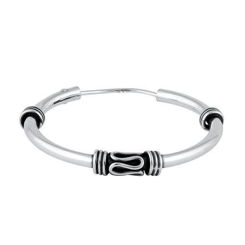 Sterling Silver 1.7mm x 25.5mm Bali Rope and Swirl Hoop Earrings