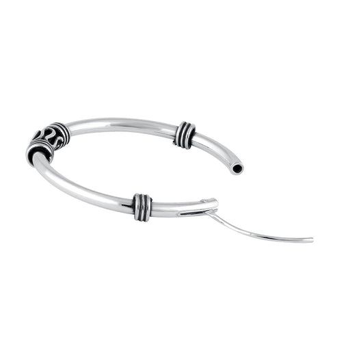 Sterling Silver 1.7mm x 25.5mm Bali Rope and Swirl Hoop Earrings