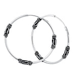 Sterling Silver 1.2mm x 30.0mm Bali Rope and Swirl Hoop Earrings