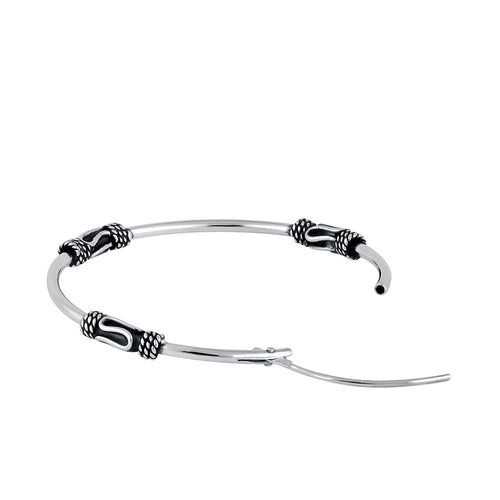 Sterling Silver 1.2mm x 30.0mm Bali Rope and Swirl Hoop Earrings