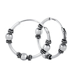 Sterling Silver 1.2mm x 17.0mm Bali Rope and Bead Hoop Earrings