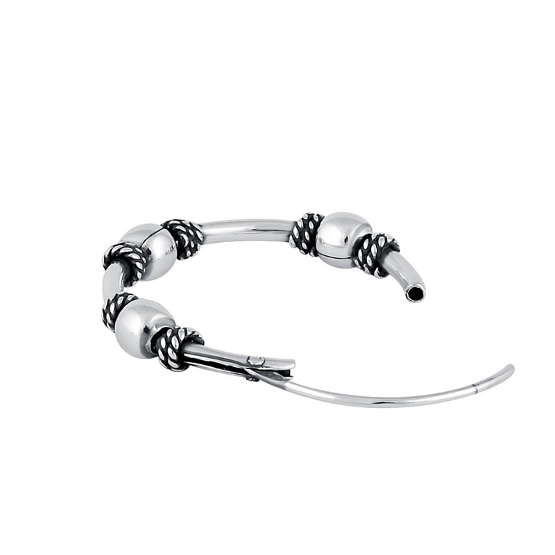 Sterling Silver 1.2mm x 17.0mm Bali Rope and Bead Hoop Earrings