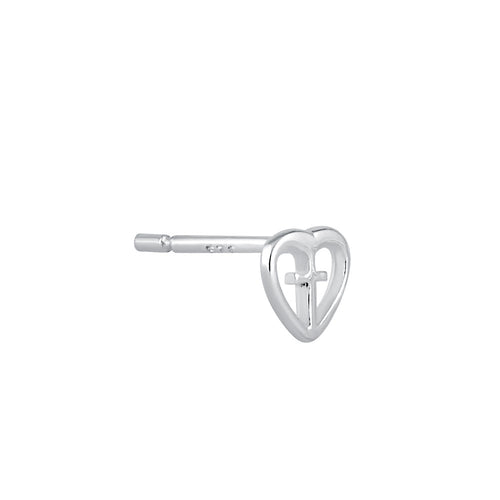 Sterling Silver Cross in Heart Stud Earrings