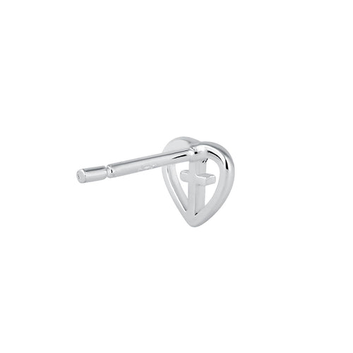 Sterling Silver Cross in Heart Stud Earrings