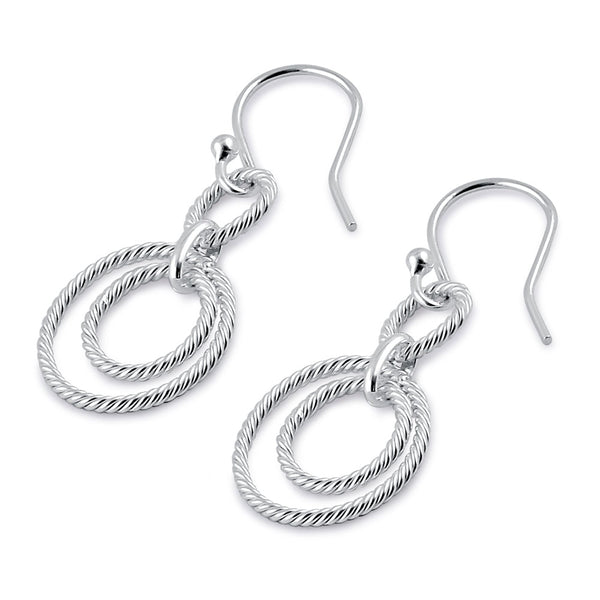 Sterling Silver Circular Rope Links Dangle Earrings