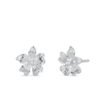 Sterling Silver Hibiscus Flower Stud Earrings