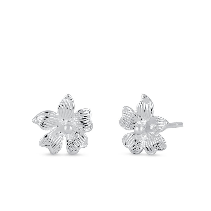 Sterling Silver Hibiscus Flower Stud Earrings