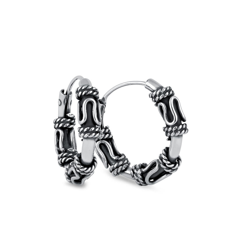 Sterling Silver Bali Rope and Swirl Hoop Earrings