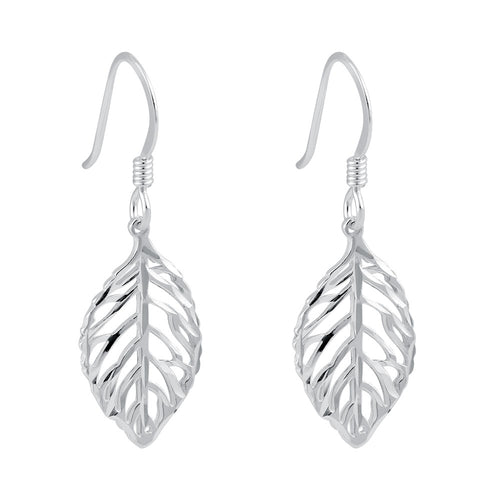 Sterling Silver Trendy Leaf Dangle Earrings