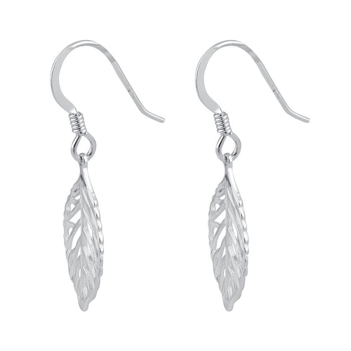 Sterling Silver Trendy Leaf Dangle Earrings