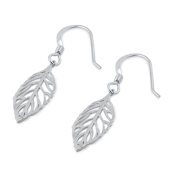 Sterling Silver Trendy Leaf Dangle Earrings