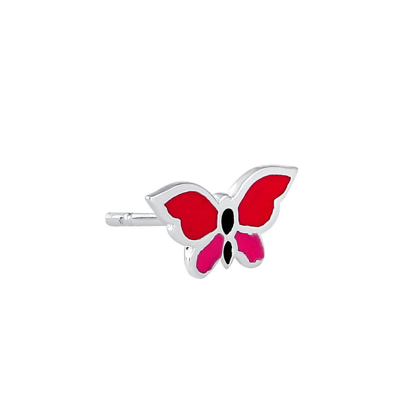Sterling Silver Pink Enamel Butterfly Earrings
