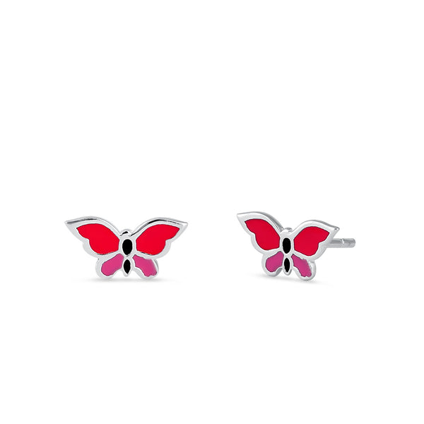 Sterling Silver Pink Enamel Butterfly Earrings