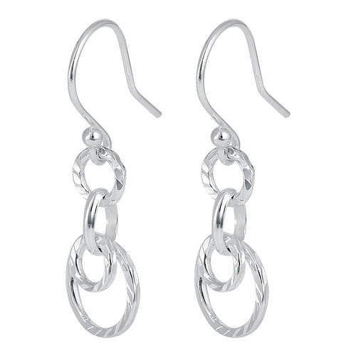 Sterling Silver Circular Diamond Cut Links Dangle Earrings