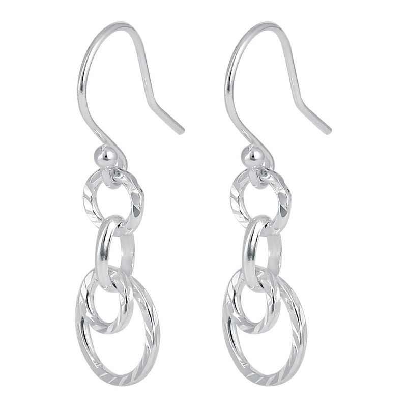 Sterling Silver Circular Diamond Cut Links Dangle Earrings