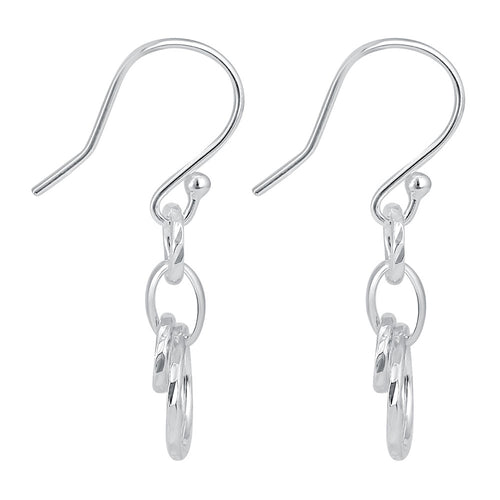 Sterling Silver Circular Diamond Cut Links Dangle Earrings