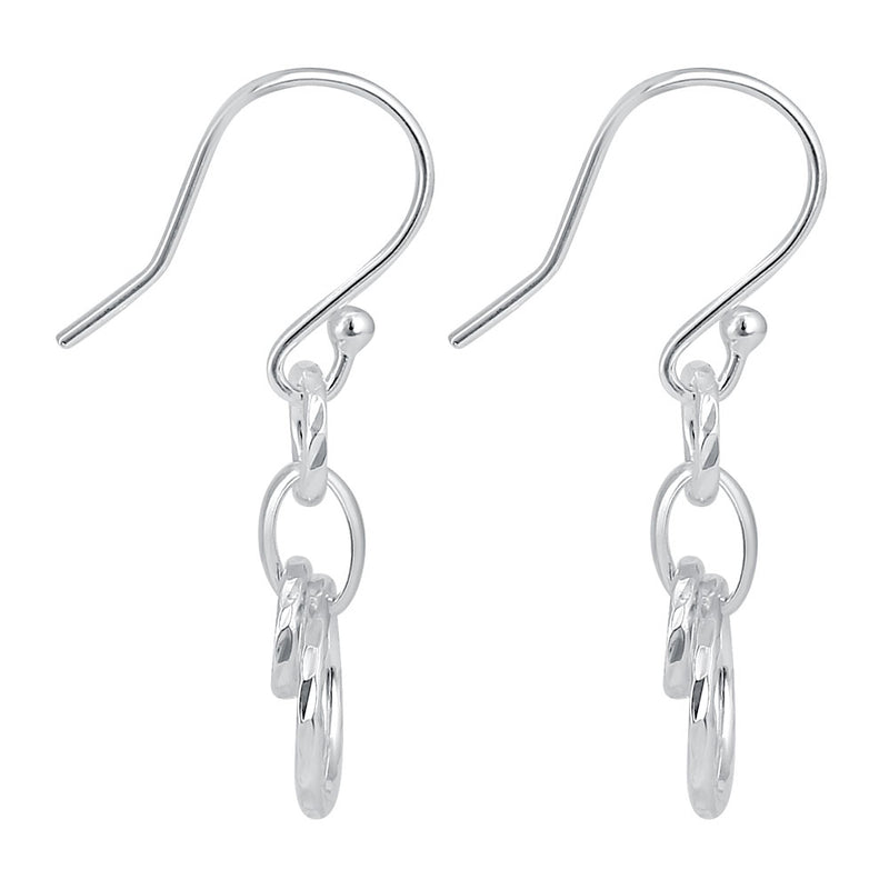 Sterling Silver Circular Diamond Cut Links Dangle Earrings