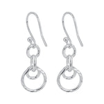 Sterling Silver Circular Diamond Cut Links Dangle Earrings