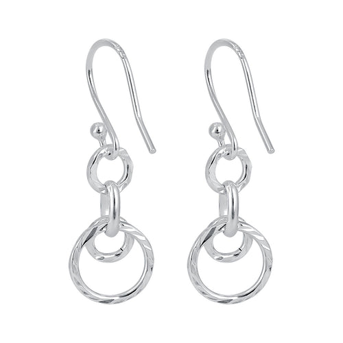 Sterling Silver Circular Diamond Cut Links Dangle Earrings